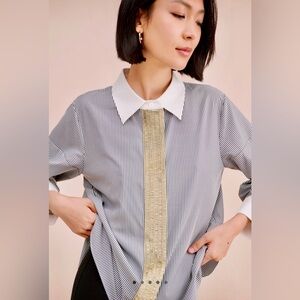 *rare* ANTHROPOLOGIE x MARE MARE Stripe Deco Buttondown 3D Gold Stripe Detail —S